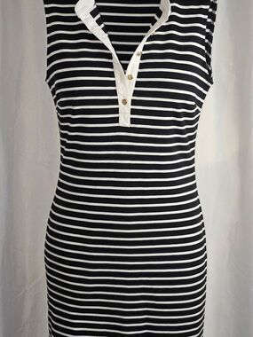 Draper James Black and White Striped Midi Dress Med EUC